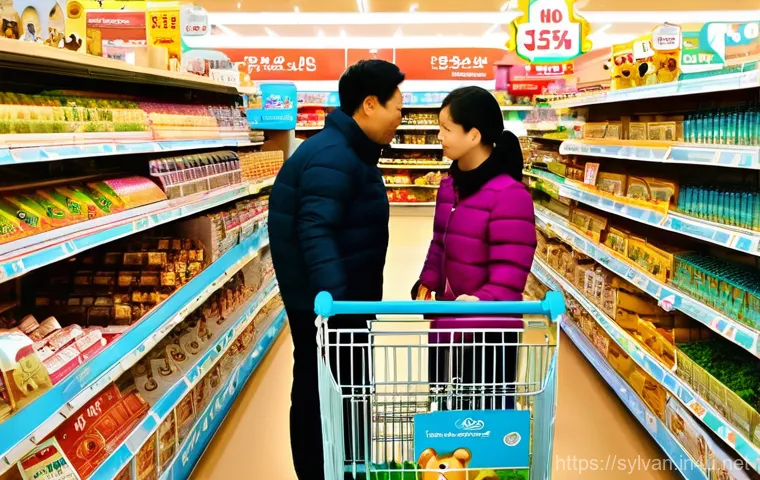 실바니안 가족 할인 정보 및 세일 시기 - **Image Prompt: Joyful Family Shopping for Sylvanian Families at a Large Mart**
A brightly lit, ...