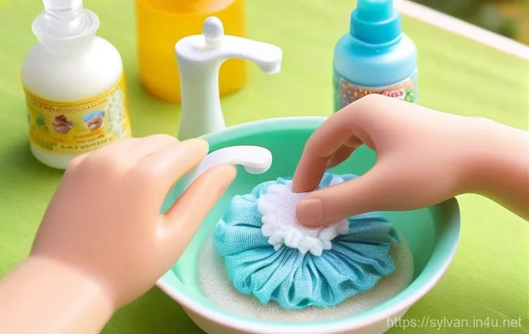 실바니안 가족 장난감 보관 및 관리법 - **A gentle handwashing session for Sylvanian Families clothes and accessories.** A close-up shot of ...